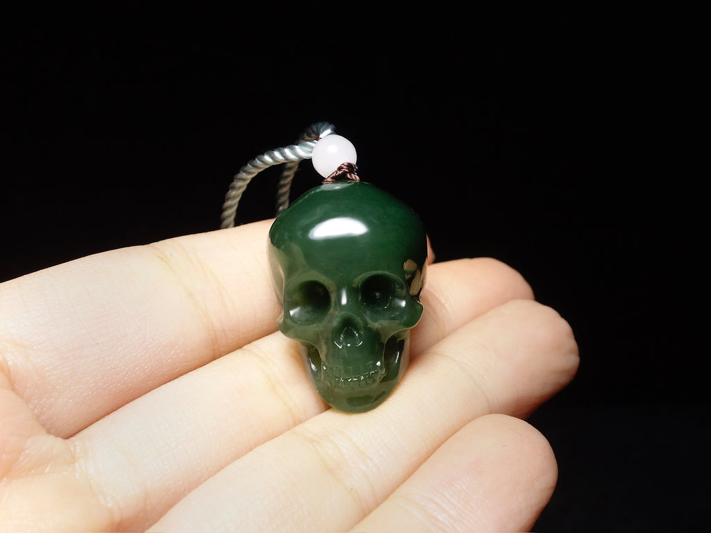 Green Jade Skull Pendant Hand Carved