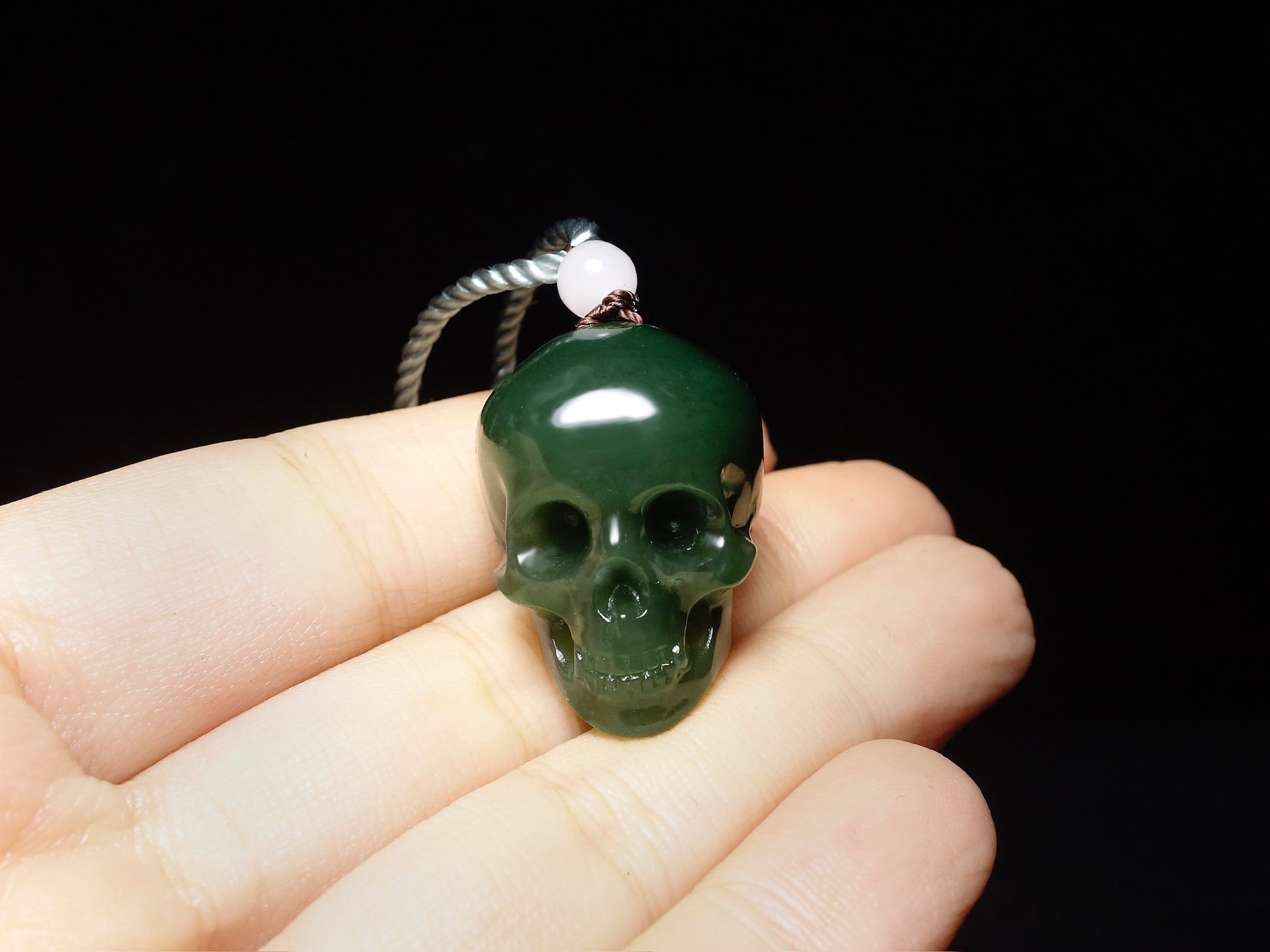 Green Jade Skull Pendant Hand Carved
