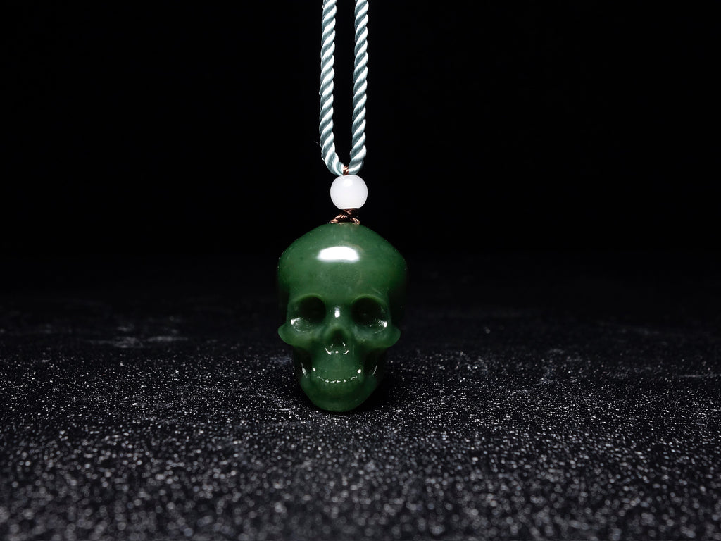 Green Jade Skull Pendant Hand Carved