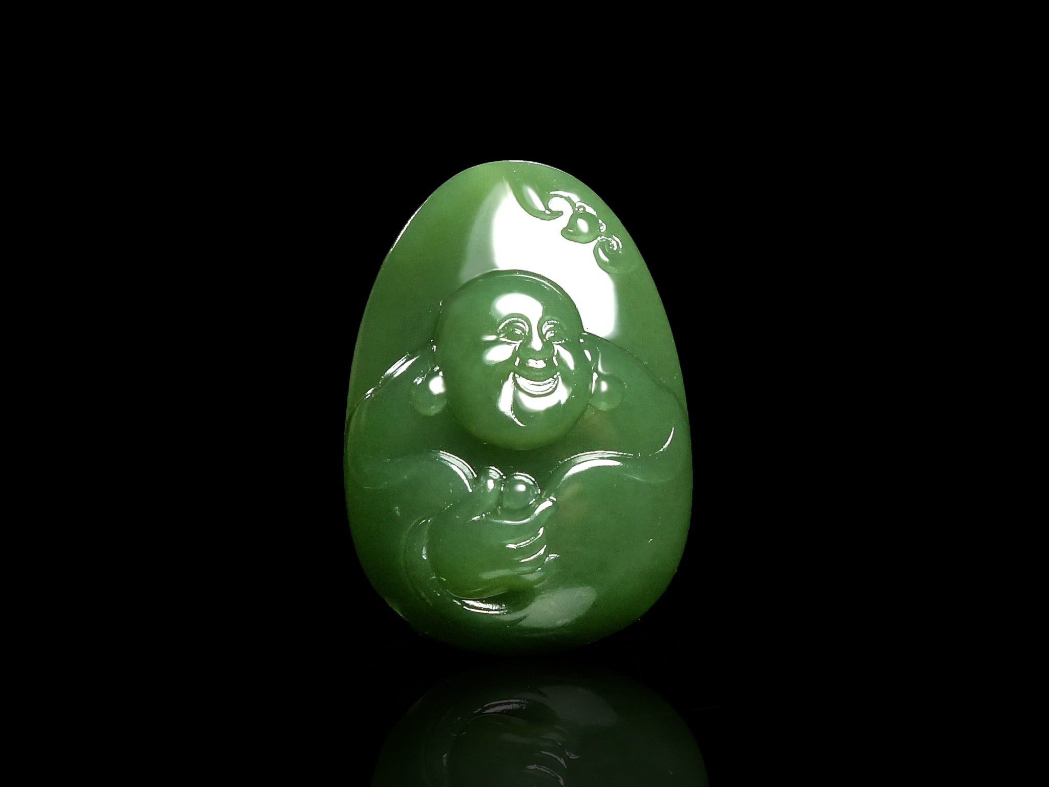 Colgante de Buda sonriente de jade verde tallado a mano