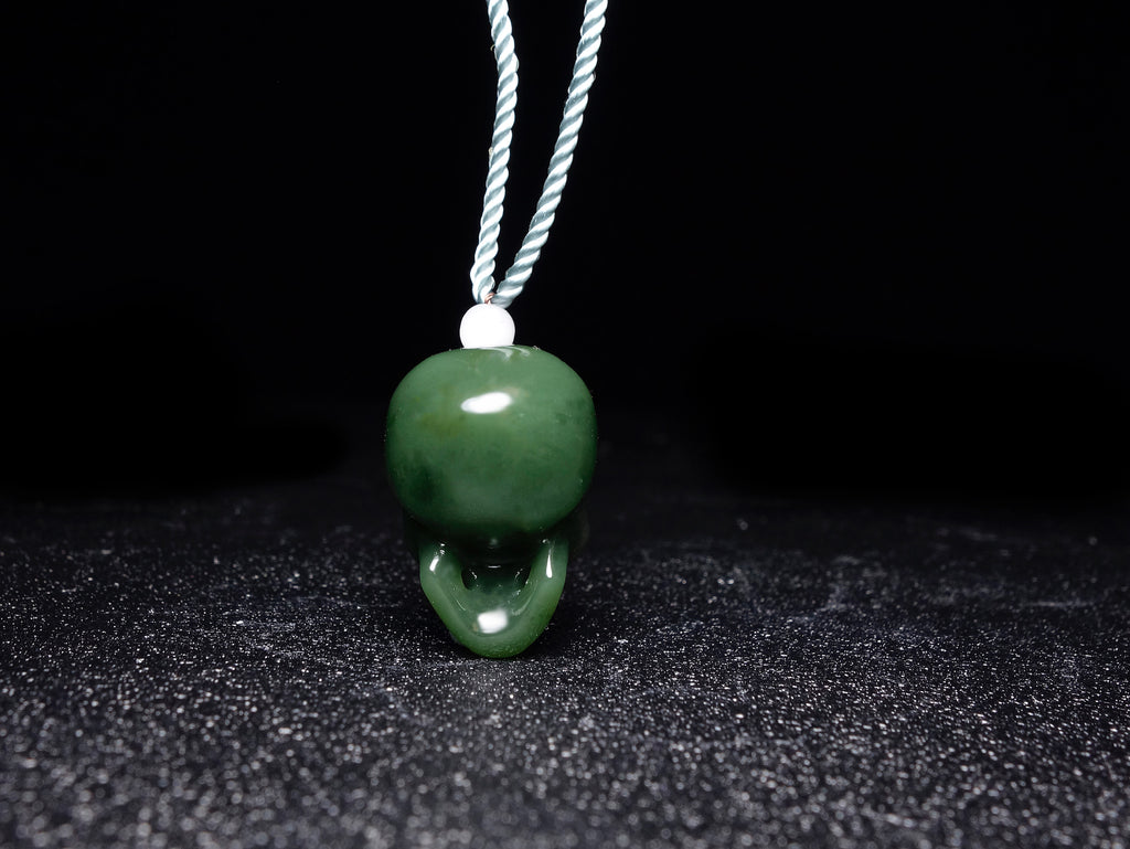 Green Jade Skull Pendant Hand Carved
