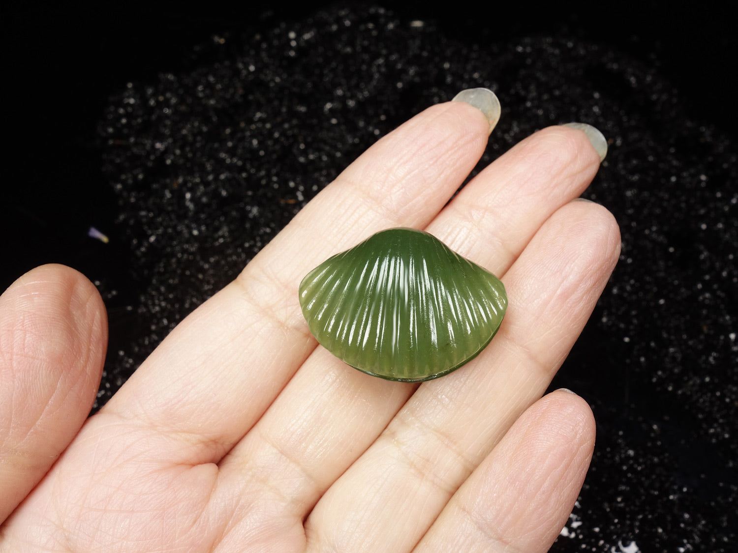 Concha de jade verde con perla