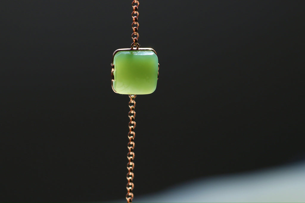 Green Jade Square Bracelet with Gold Chain