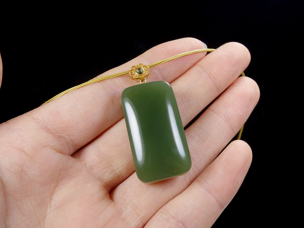 Smooth Green Jade Rectangle Pendant Necklace