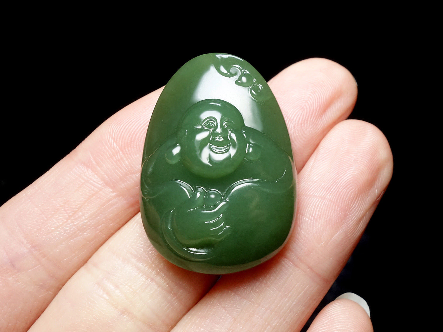 Green Jade Laughing Buddha Pendant Hand Carved