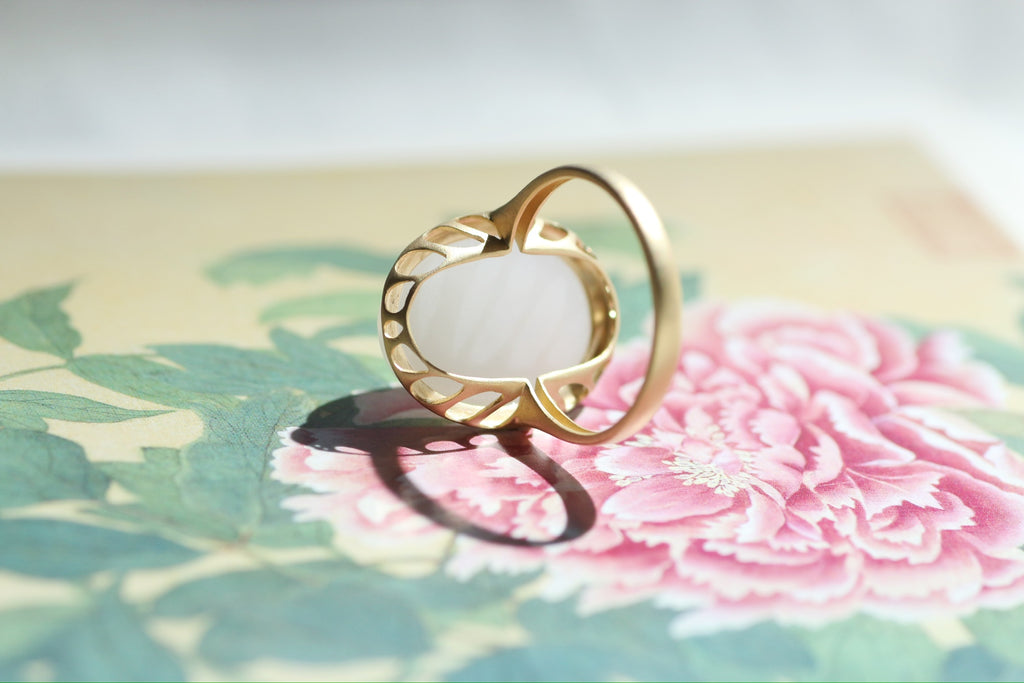 White Jade Cabochon Ring with 18k Gold