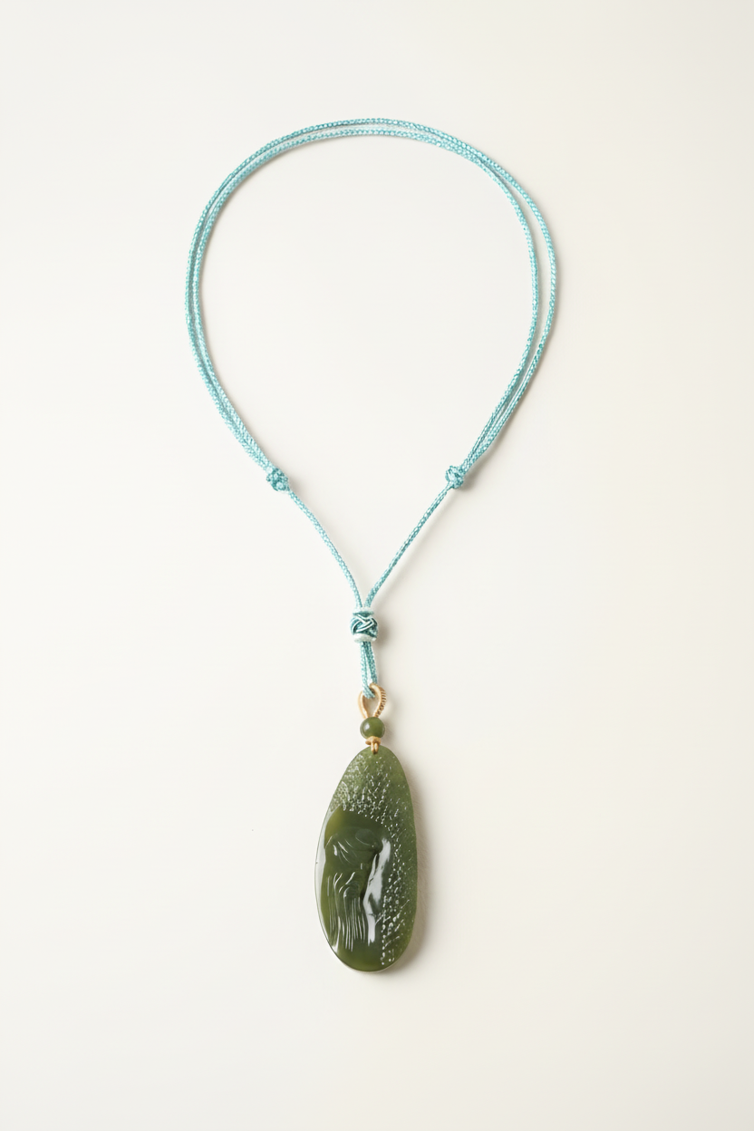 Collar con colgante de figura de jade tallado a mano