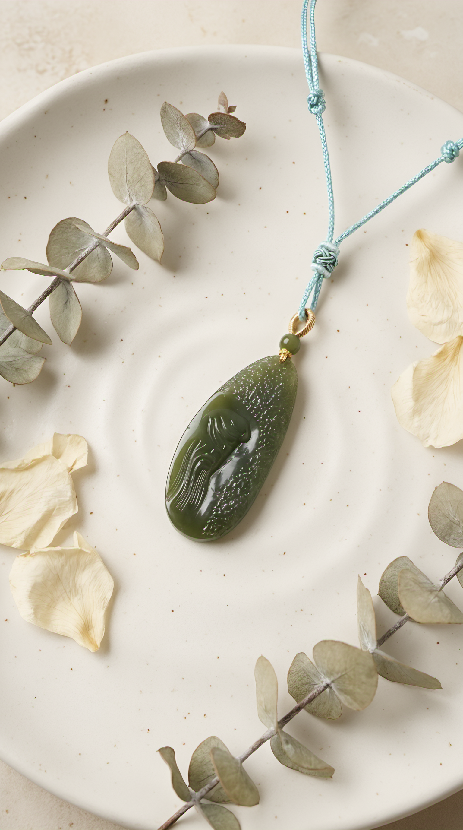 Green jade carved figure pendant lifestyle photo