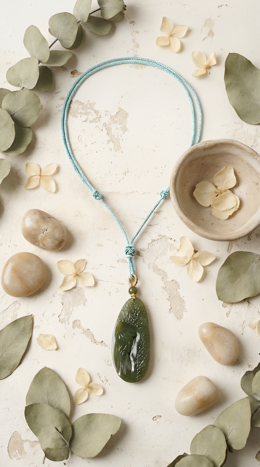 Hand-carved nephrite jade figurine pendant with chain