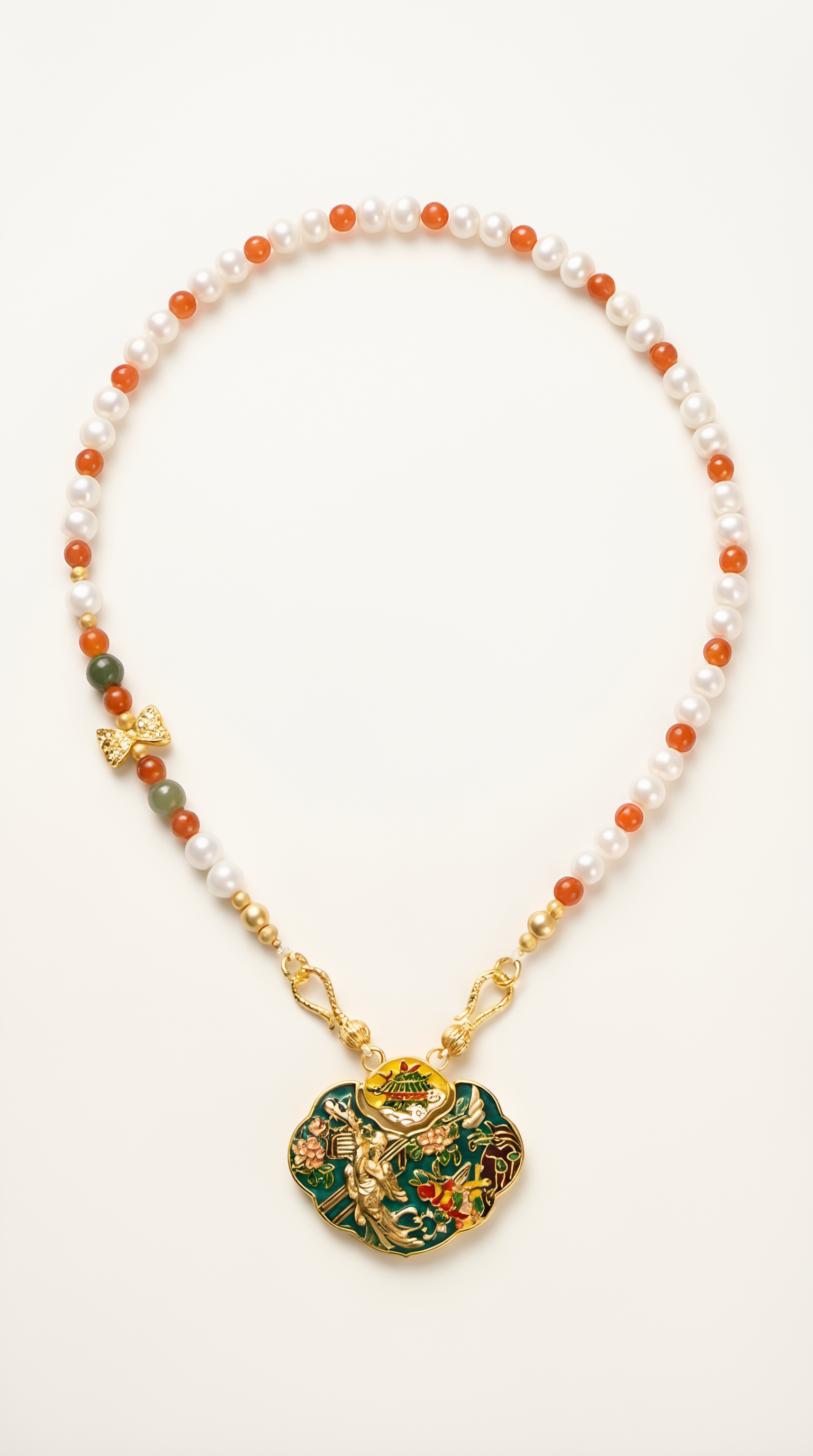 Traditional Chinese cloisonne pendant necklace detail shot