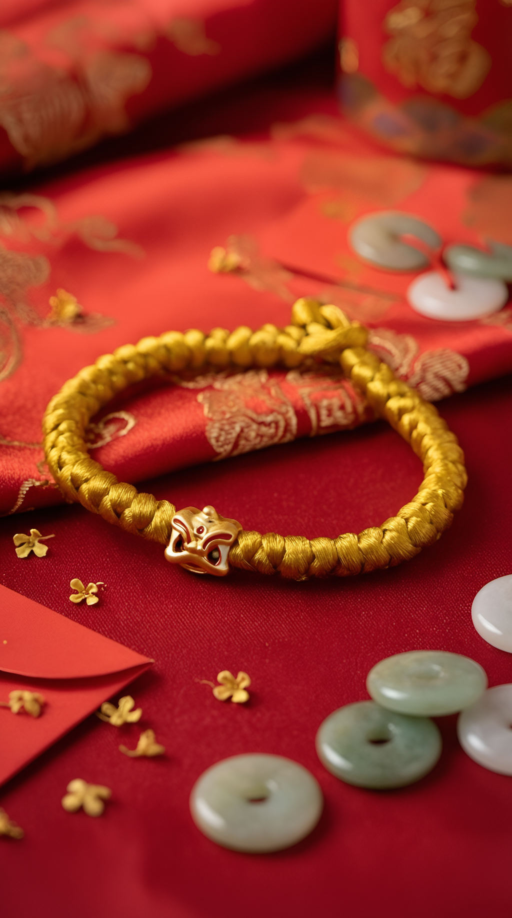 Handmade gold string lion head bracelet by Wendy Jewellery