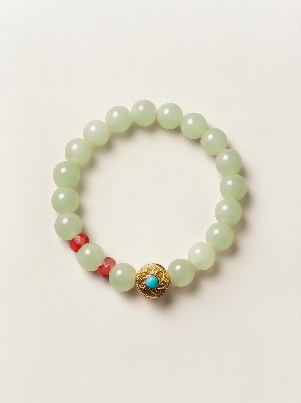 Pulsera de Jade Verde con Filigrana Dorada y Turquesa