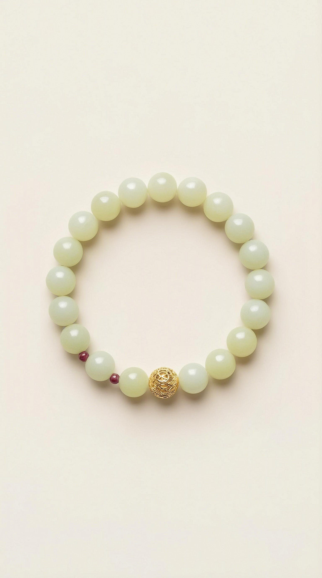 Pulsera de Jade Verde con Filigrana Dorada y Granate