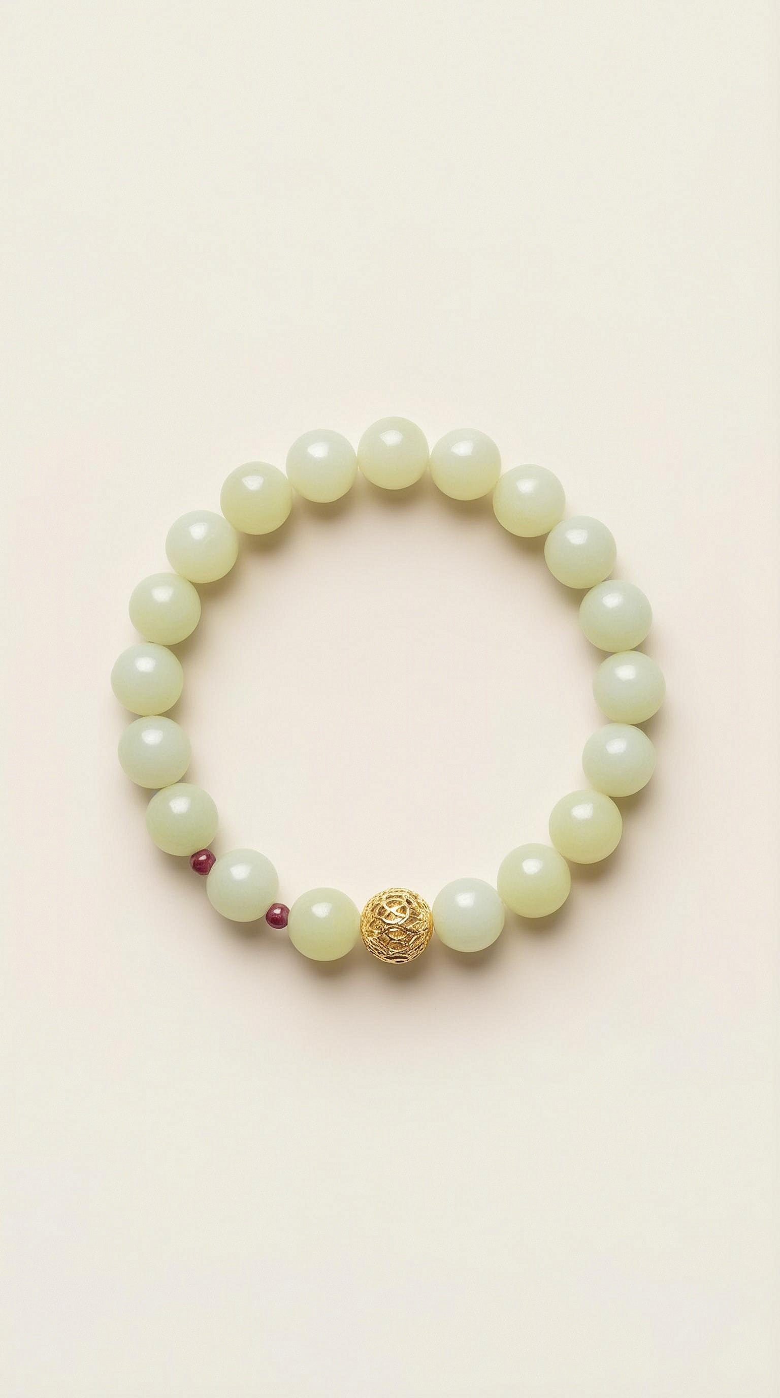 Pulsera de Jade Verde con Filigrana Dorada y Granate