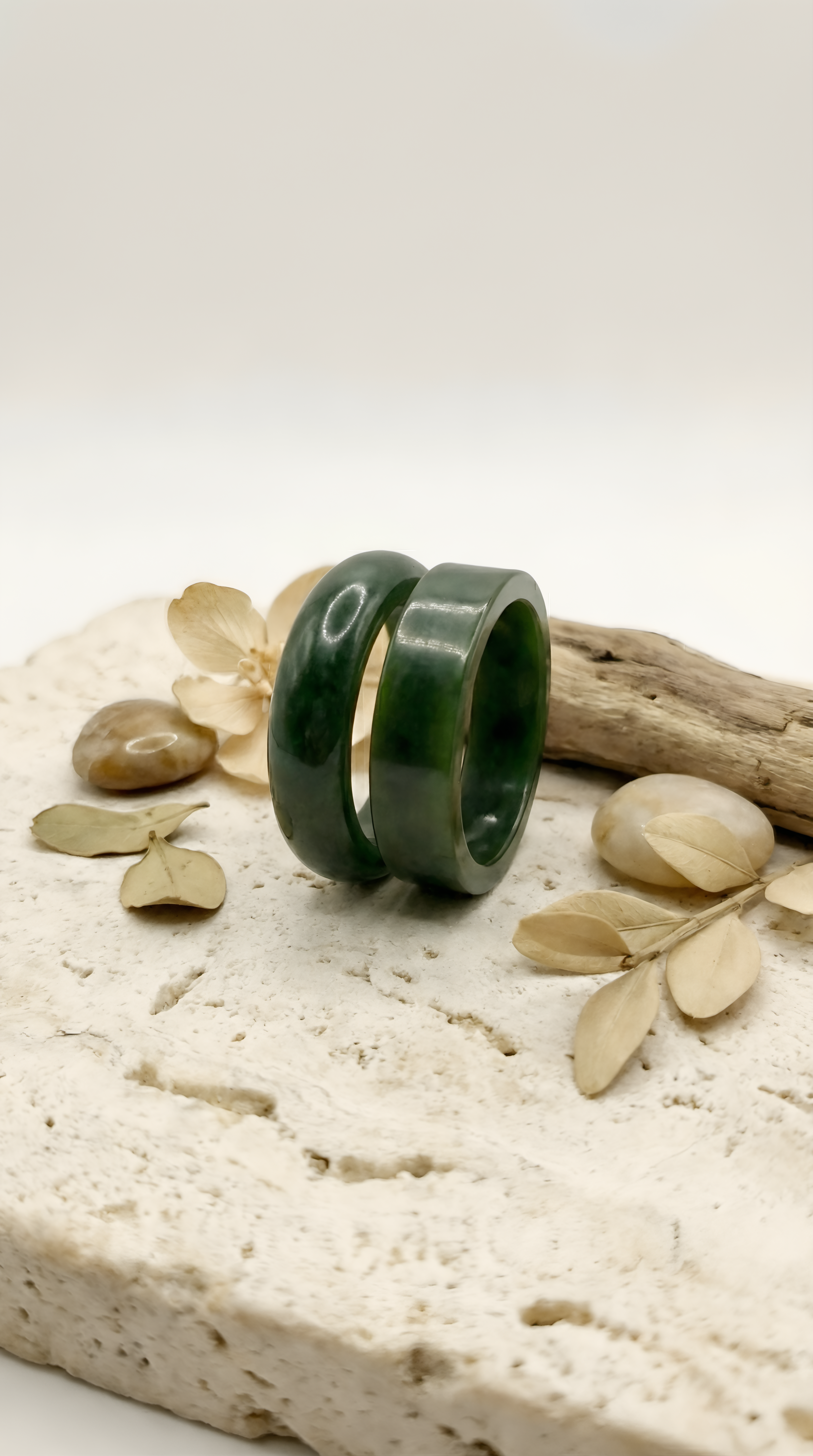 Nephrite jade ring set close-up on display
