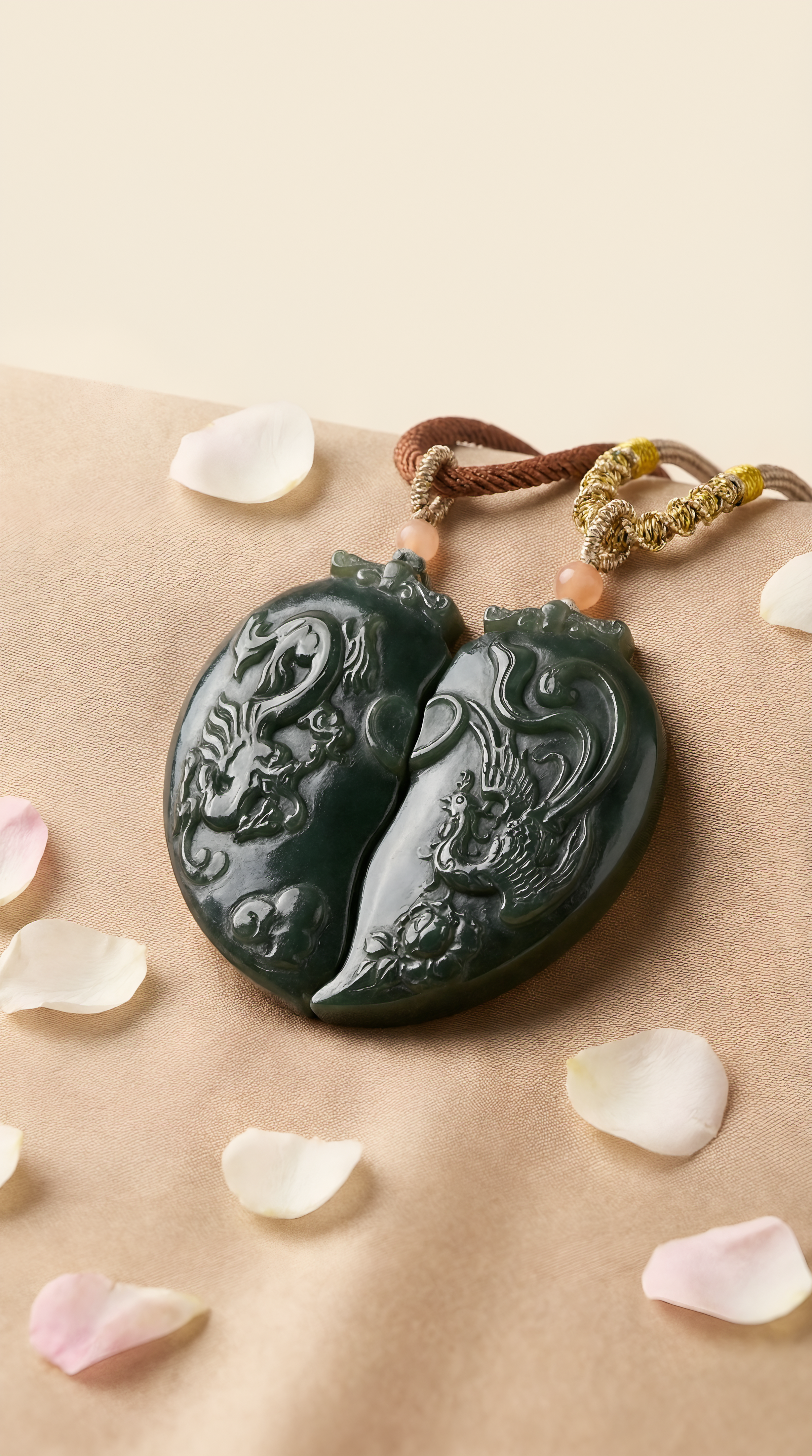 Jade dragon and phoenix pendant pair for couples