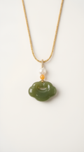 Jade ruyi lock pendant necklace with gold setting on chain