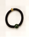 Noche Imperial combines dark bodhi discs with a natural green nephrite jade bead.