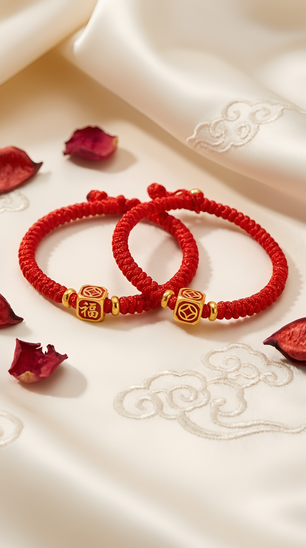 Red string fortune cube bracelet by Wendy Jewellery