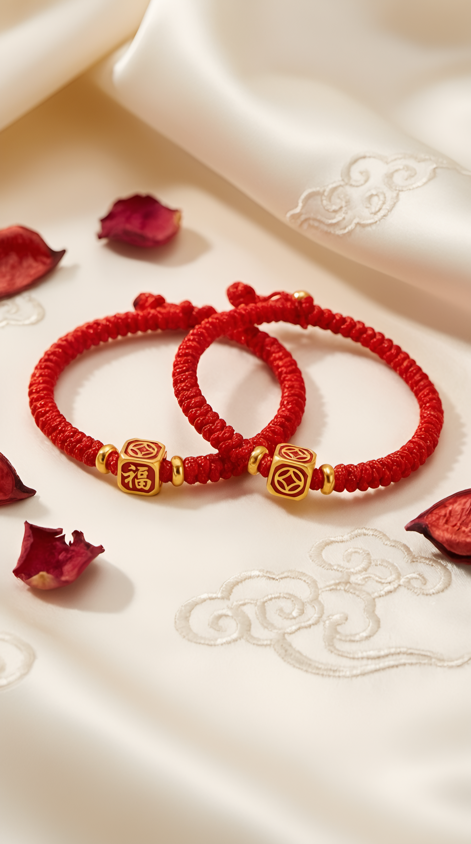 Red string fortune cube bracelet by Wendy Jewellery