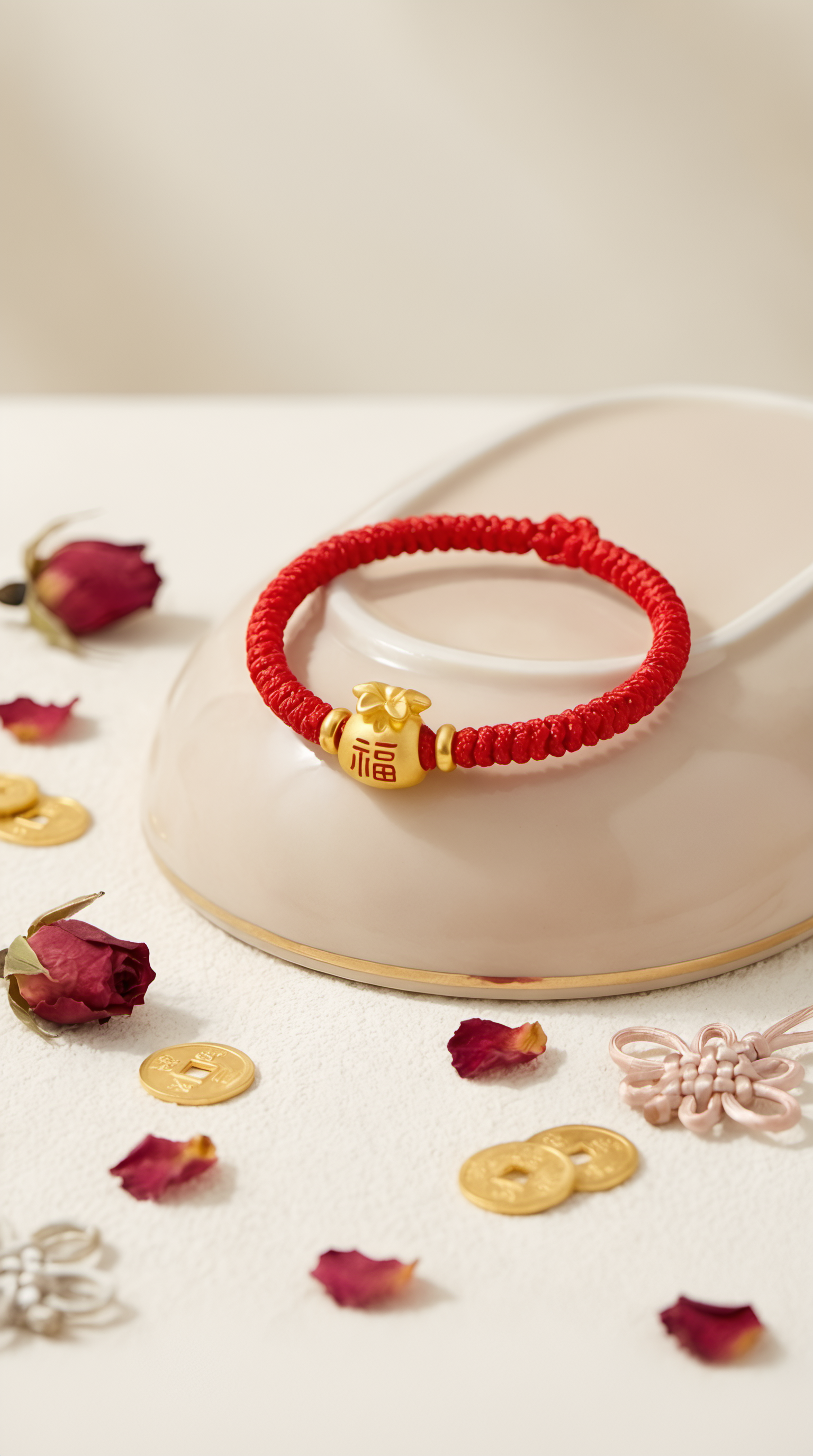Red string bracelet with fu character lucky bag