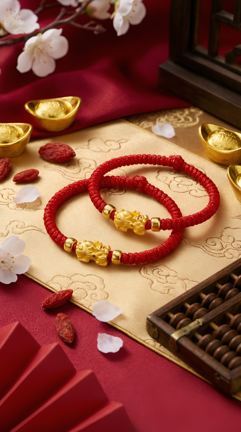 Red string bracelet with gold pixiu guardian charm