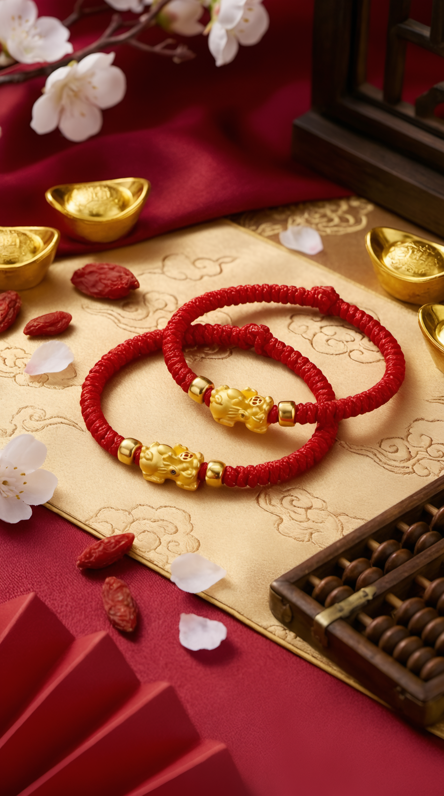 Red string bracelet with gold pixiu guardian charm