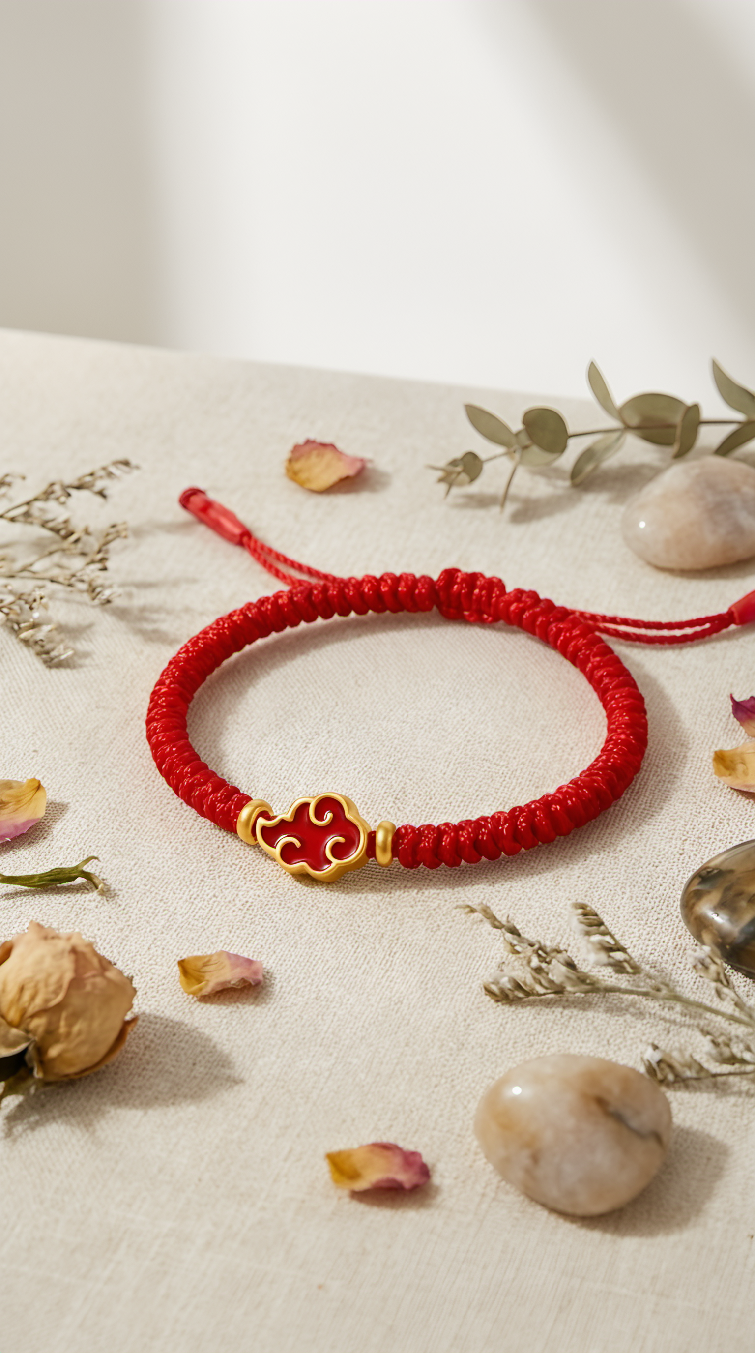 Red string ruyi cloud bracelet close-up