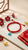 Red string bracelet with turquoise elephant charm