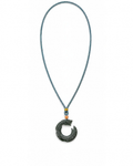 Full Guardián green nephrite jade Dragon pendant with blue braided cord.