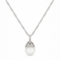 Luna necklace with a white nephrite jade sphere, sterling silver and cubic zirconia.