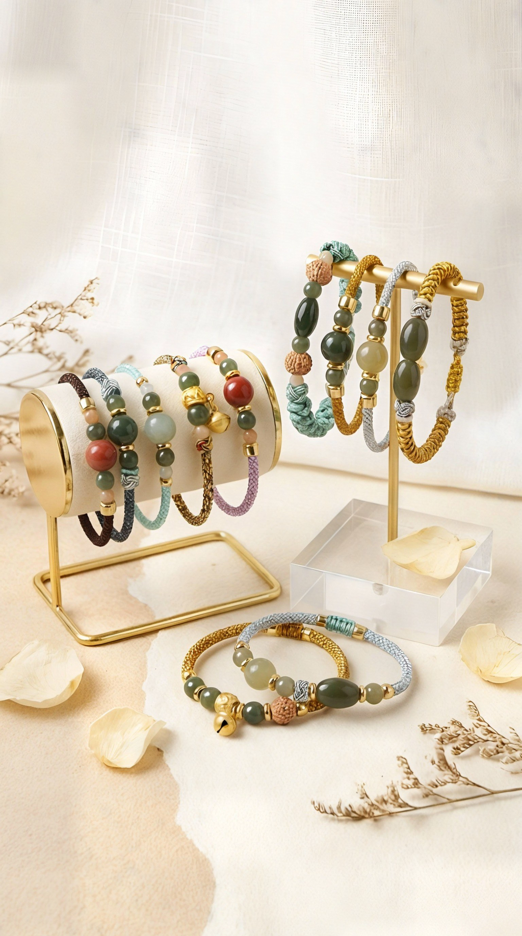 Jade bracelet collection photograph. Each bracelet is sold separately.