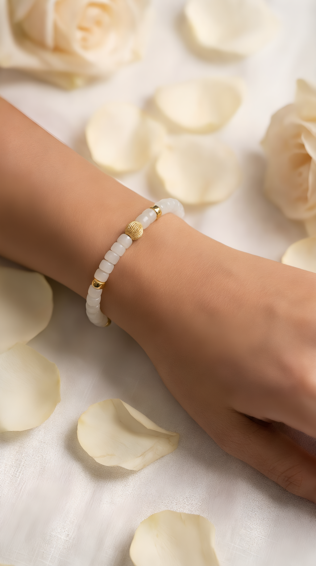 Nephrite jade bracelet with gold-plated accent bead