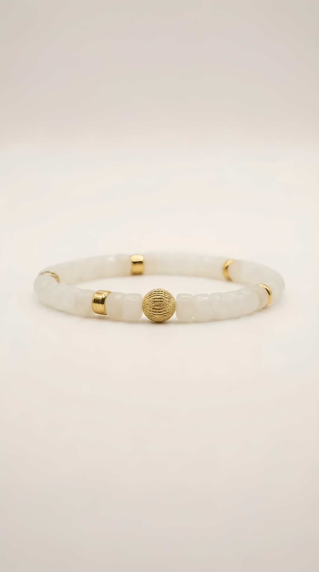 Handmade white jade bead bracelet close-up