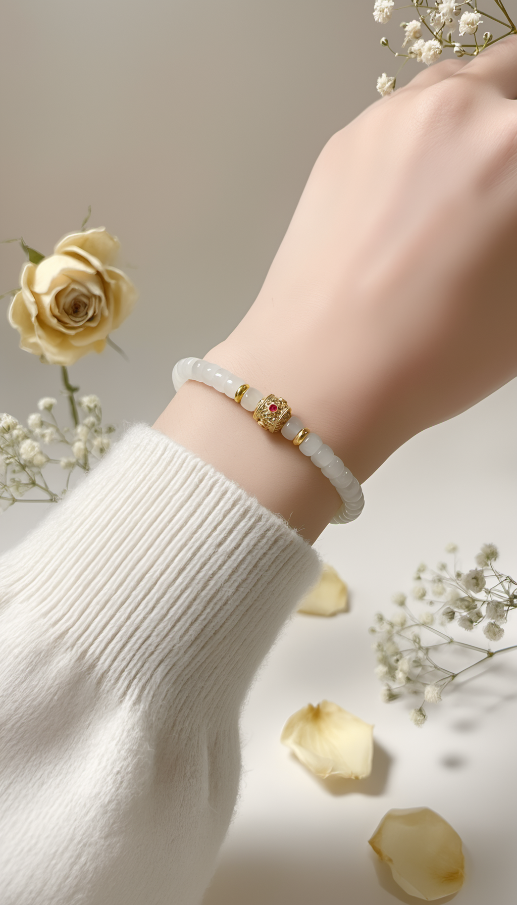 金镶白玉珠手链 | 温迪珠宝 – Wendy Jewellery