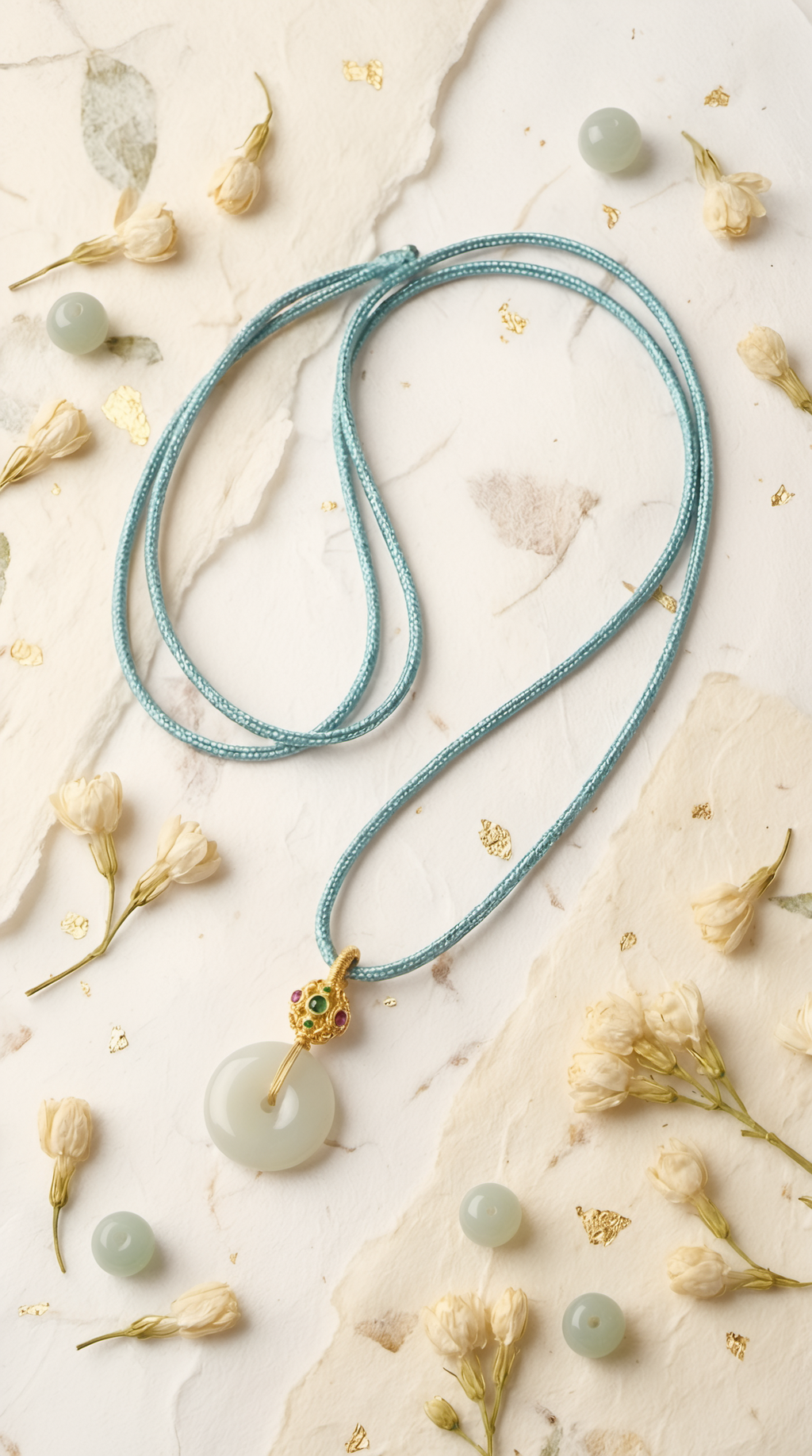 Elegant white jade disc pendant necklace gift presentation